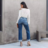 Zingj Spring And Summer New Washed High Waist Jeans Fashion Casual Loose Edge Pants