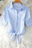 Summer Basic Blouses Women Solid Oversized Women Shirt Buttoned Up Shirt Top Tied Waist Elegant Women Tunics Tops