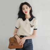 Butterfly Polo Collar Short-Sleeved T-Shirt Girl 2025 Summer Simple Fashion Does Not Hit The Unique Beauty Of The Top