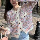 Zingj Stripe Retro Small Fragrant Wind 2024 Spring And Autumn New Coat Women's Long Sleeve Bump Color Sweater Knit Cardigan Women-Outfit