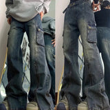 Zip Up Cargo Pocket Straight Leg Washed JeansOutfit