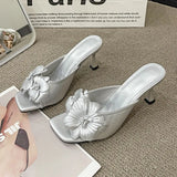 Fine Heel Sandals 2025 Spring And Summer New One-Word Drag Small Fashion Three-Dimensional Flower Women's Shoes