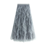 And Winter Korean Version Of Tight Waist Fashion Splicing Thin Mesh Splicing Irregular Long Waist Half-Body Skirt