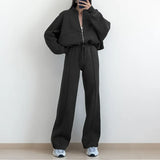 Women's Suit Fashion Pure Color Casual Loose Street Sports Sweater Suit Women's Two