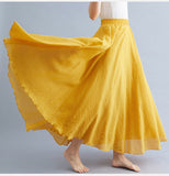 Women's Literature And Art Large Cotton Tamples Skirt Tight Waist A-Shaped Skirt Long Solid National Style Skirt 24