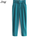Sale Women candy color pants purple orange beige color chic business Trousers female fake zipper pantalones mujer pants