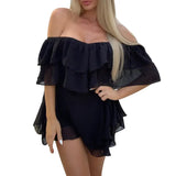 Spot 2025 Summer New One-Word Shoulder Sleeveless Flounce Sexy Mini Chiffon
