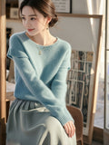 Hair Blue Soft-Masted Sweater Mid-Autumn 2025 Autumn/Winter New Design Sense Of Ntong T-Shirt