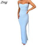 Summer Halter Long Dress Summer Women Leisure Style Solid Color Sleeveless Backless Bodycon