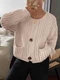Round-Necked Woman Design Sense Three-Plocked Pocket Long Sleeve Sweater French Cardigan