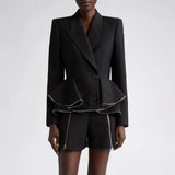 Zingj New High-End Sense Flounce Spell Receive Waist Suit Collar Women's Coat Spring Show Thin Short Small
