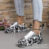 Size With Graffiti Low-Top Single Shoes Women Thick-Soled Leisure Sports Shoes