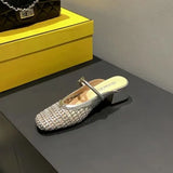 Retro Net Bread Head Half-Dragging Sandals Women Summer Weaving Coarse Coarse And Mary Jane Pedaled Women's