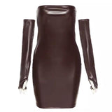 Faux Leather Tube Dress With Gloves-Outfit