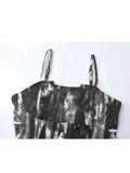Summer Sexy Women Vintage Tie-Dyed Spaghetti Strap Mini Dress Sleeveless High Waist Female Party Club Bodycon A-line