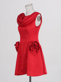 French Sweet Style Dress Women 2025 Spring And Summer New Fashion Temperament Folded Flowers Design Short