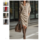 New Autumn Casual Button Collar Loose Straight Knitted Long Sweater