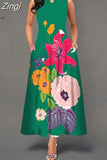 Women Floral Printed Long Dresses Casual Sleeveless Beach Holiday Boho Maxi Dress