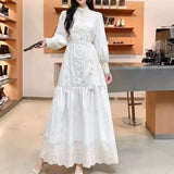Retro Elegant Dress Women's New French Heavy Industry Embroidered Collar Lantern Sleeves Large Swing