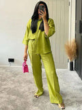 Explosion Women's Wide-Sleeved Linen Shirts Tight Straight Pants