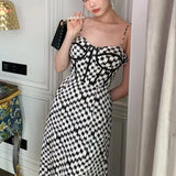 Women Sexy Prom Spaghetti Strap Houndstooth Dress Summer Sleeveless Evening Party Fashion
