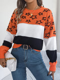 Orders For Autumn And Winter Casual Coloring Star Hollow Lantern Sleeve Sweater Women's
