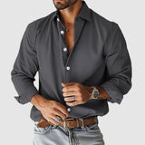 New Men's Shirt City Casual Collar Button Solid Color Men's