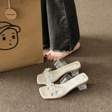 Summer New Crystal And Transparent Sandals Women Wear High Heels Slippers With Cool Drag