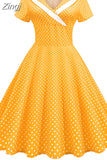 Women Summer Pink Polka Dot Party Dress Short Sleeve Sailor Collar Elegant Casual Vintage A-line Midi