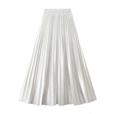 Version Of The Thin Spring New Bright Face Luster High Waist 100 Folds A Word Showing Skinny Dress Half-Dress Skirt