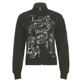 Retro-Winded Hand-Painted Sweater Coat High-Neck Zipper Open Shirt Loose Version Of Casual Top Women's