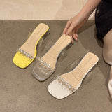 Water Drill Transparent Crystal Heel Sandals Women Summer With High-Grade Coarse Slippers Wearing High Heel Cool