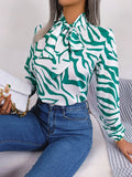 Shooting 2025 Spring And Summer Temperament Hit Color Stripe With Lantern Sleeve Chiffon Shirt Women's