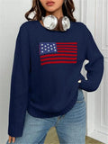 And Winter New Loose Round Neck Flag Pattern Simple Knitted
