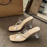 High-Heeled Sandals Women's Summer 2025 New Fashion Net Red Crystal Shoes Square Head Thick And Cool Slippers Women