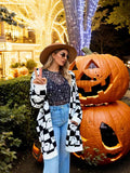 Ghost Pattern Long Knitted Open Shirt In Autumn And Winter Long Loose Sweater Coat