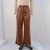 Zingj Women's Leather Pants High Waist Straight Leg Casual Pants Show Slim Retro Pants Loose Wide Legs Autumn And Winter