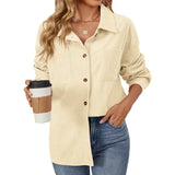 Zingj New Flip Pocket Collar Button Solid Color Patchwork Shirt Coat-Outfit