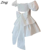 White Sexy Backless Mini Dress Women Korean Fashion Casual Elegant Party Dress Female Ruffle Kawaii Lolita Party Y2k
