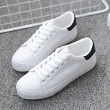 Version Of 2025 Leather Small White Shoes Four Seasons Single Shoes New Basic Female Students Flat Bottom Lace Sports Plate