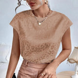 Short Sleeve Tops Fashion Leopard Print Blouse O-neck Women Shirts Casual Streetwear 2023 Loose Jacquard Clothes