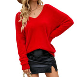 Autumn New Imitation Marinose Sweater Female Solid Color Long-Sleeved V-Neck Loose Large-Size