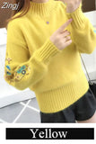 Winter Women Sweaters and Pullovers Long Sleeve Casual Embroidery Turtleneck Slim Knitted Jumpers Pull Femme