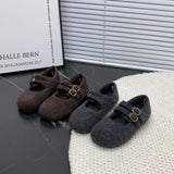 Double Buckle Hair This Flat Bottom Mary Jane Shoes Women 2025 New Autumn And Winter Fashion With Plus Fur