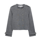 And Winter New Buckle Blended Coat 0034250 Wide Folded Skirt