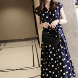 Retro Wave Dot Dress 2025 New Women's Summer Waist Thin Temperament Design Sense Small Chiffon