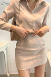 Slim Temperament Polo Collar Long Sleeve Mini Dress for Women Wrap Hip Korea Fashion Casual Sexy Vestidos Autumn