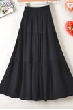 Style Casual Women Summer Skirt 2023 Solid White Black Elastic Waist Girls All-Match A-Line Beach Midi