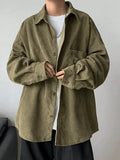 Men's Corduroy Loose Button-Down Shirt- Outfit