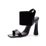 Spring And Summer New High Heel Single Shoes Design Sense Niche Women's Shoes Casual Pure Black Elastic Belt Heel Sandals